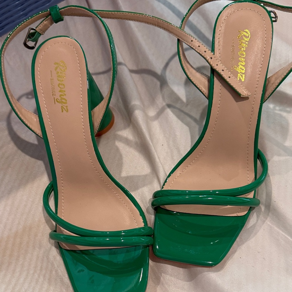 Public Desire Green Patent Double-Strap Heeled Sandals